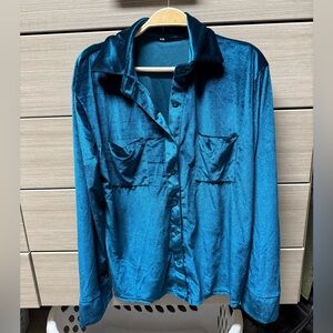 Turquoise velvet party shirt